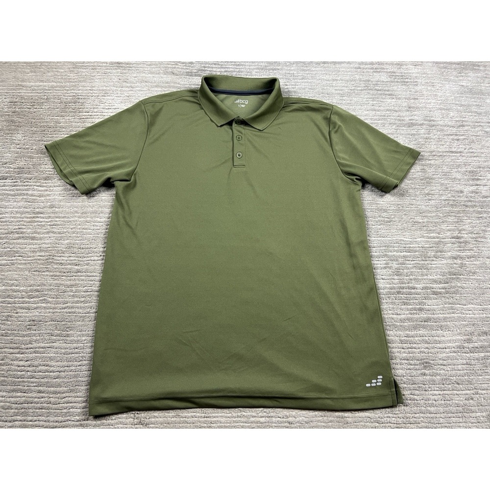 BCG Polo Shirt Mens Large Green Short Sleeve Polyester Athleisure Outdoor Casual